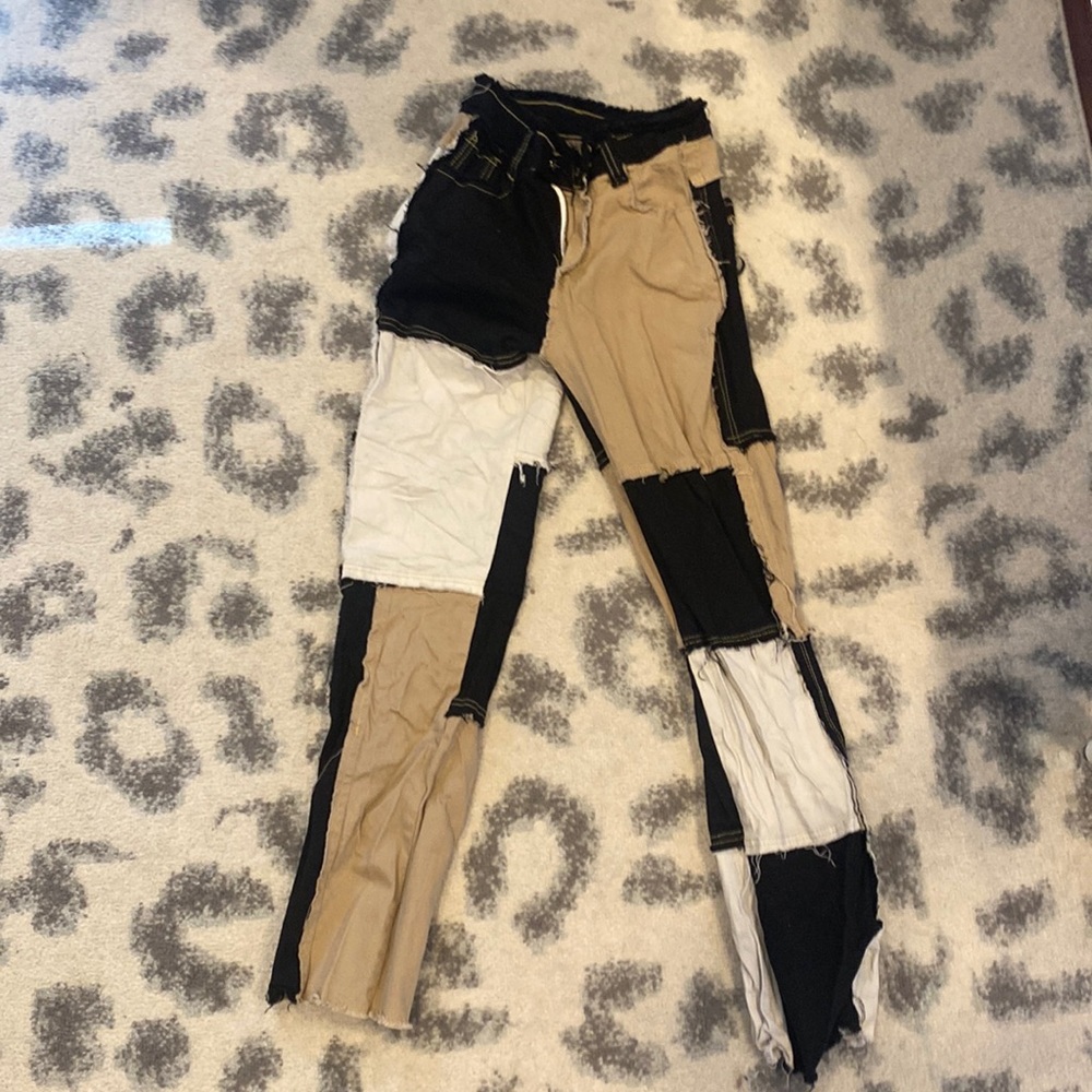 Black, White, and Brown Patchwork Jeans
